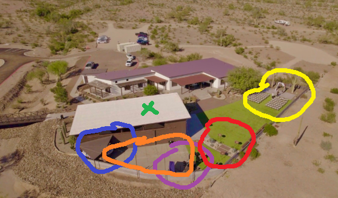 Aerial view of The Willow with six zones marked