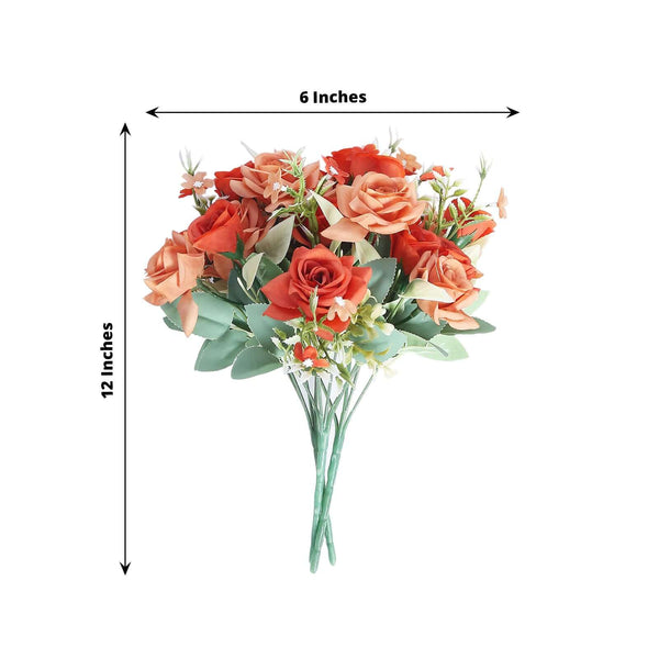 Terracotta silk rose bush with many blooms