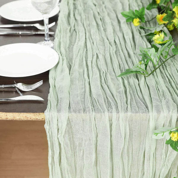 Sage green gauze cheesecloth table runner