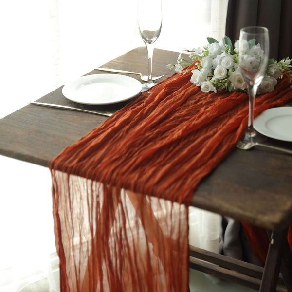 Terracotta gauze cheesecloth table runner